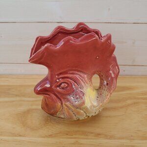 Vintage 1960s Rooster Shaped Ceramic Mini Creamer With Scalloped Edge MCM